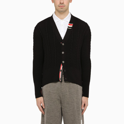 Shop Thom Browne Navy Blue Cardigan In Virgin Wool