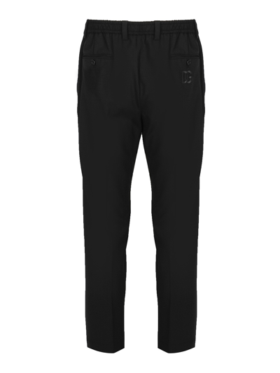 Dolce & Gabbana Stretch Cotton Pants With Dg Hardware In Black
