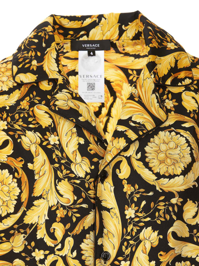 Shop Versace Barocco Logo Printed Silk Shirt In Dorado