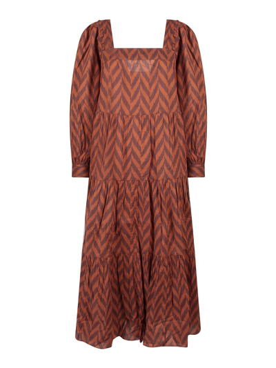 Shop Ulla Johnson Cotton Dress With Herringbone Motif In Orange