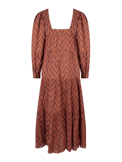 Shop Ulla Johnson Cotton Dress With Herringbone Motif In Orange