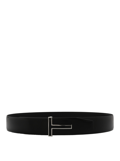 Tom Ford Shiny Smooth Calf Reversible T Belt 40 Mm In Black