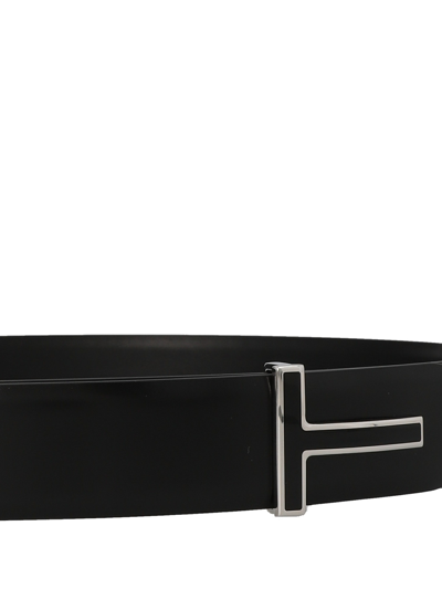 Tom Ford Shiny Smooth Calf Reversible T Belt 40 Mm In Black
