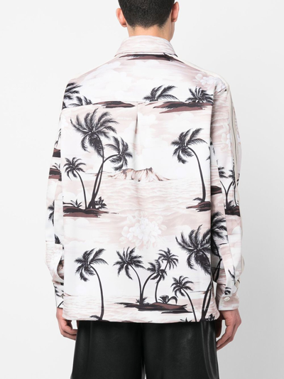 Shop Palm Angels Palm-print Long-sleeved Shirt In Beige