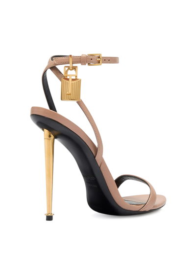 Shop Tom Ford Leather Sandals With Strap And Padlock In Nude & Neutrals