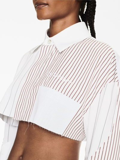 Shop Off-white Striped Cropped Cotton Shirt In White