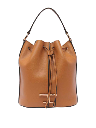 Shop Tod's T-timeless Small Bucket In Brown