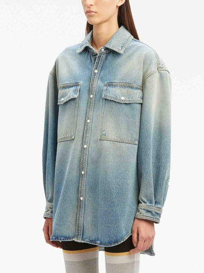 Shop Palm Angels Cargo Cotton Overshirt In Blue