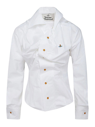 Vivienne Westwood Distorted Silhouette White Cotton Shirt With Asymmetrical Hem In White
