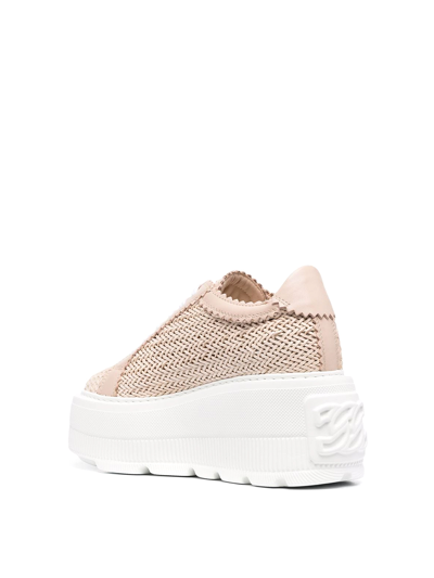 Shop Casadei Leather Interwoven-detail Sneakers In Pink