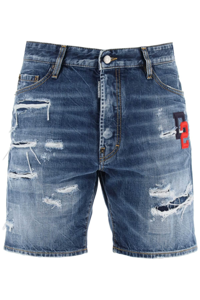 Shop Dsquared2 Marine Shorts In Dark Ripped Wash Denim