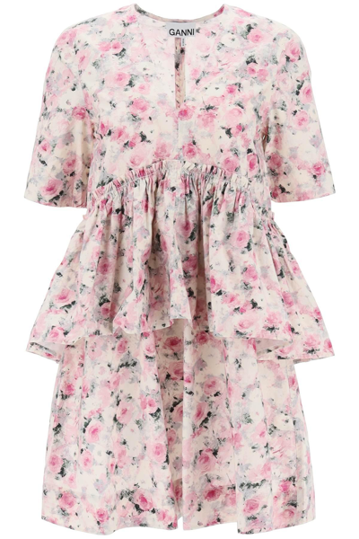 Shop Ganni Organic Cotton Flounce Mini Dress