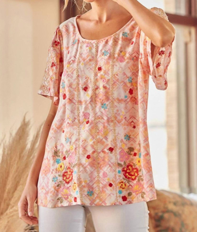 Shop Savanna Jane Floral Embroidered Short Sleeve Blouse In Blush In Gold
