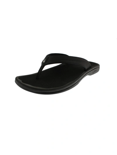 Shop Olukai Ohana Womens Textured Signature Flip-flops In Black