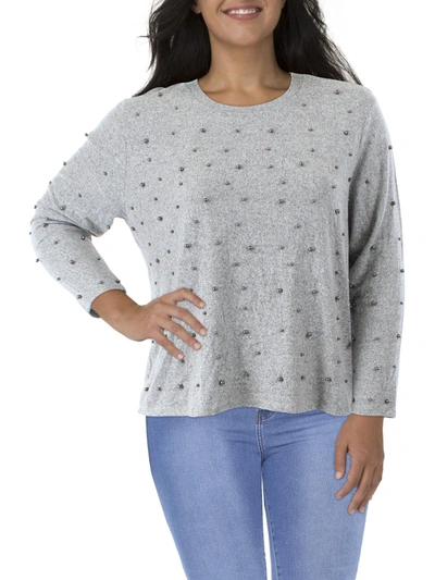Shop Coin 1804 Plus Womens Heathered Beaded Pullover Sweater In Grey
