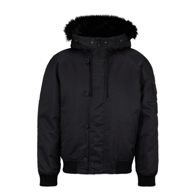 Shop Hugo Water-repellent Padded Jacket With Faux-fur Hood Lining In Black
