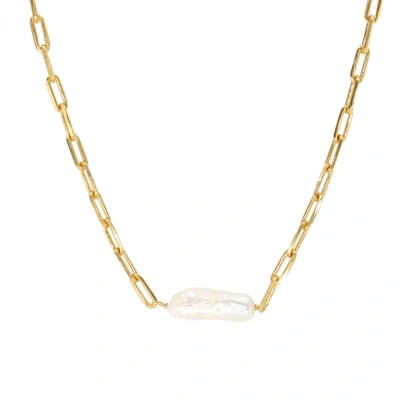 Shop Jackie Mack Designs Luna Pearl Necklace In Gold