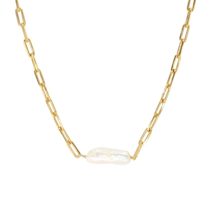 Jackie Mack Designs Luna Pearl Necklace In Gold In Gold