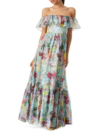Shop Alice And Olivia Lola's Dream Womens Silk Blend Floral Maxi Dress In Multi