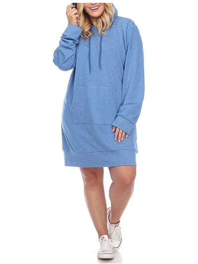 Shop White Mark Plus Womens Hooded Mini Sweatshirt Dress In Blue