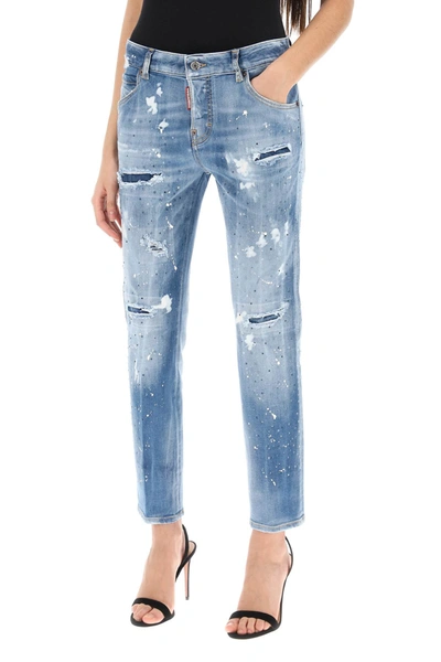 Shop Dsquared2 Cool Girl Jeans In Medium Ice Spots Wash