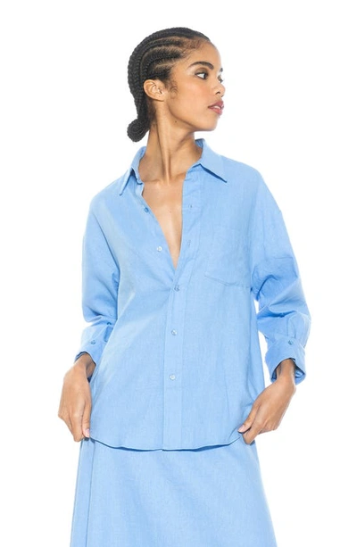 Shop Alexia Admor Amber Oversize Long Sleeve Linen Button-up Shirt In Light Blue