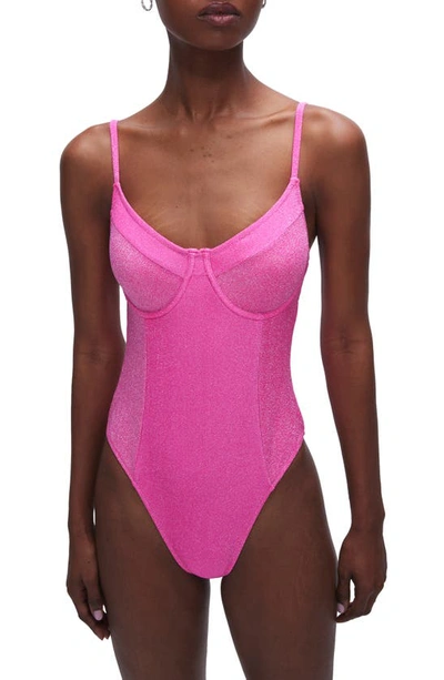 Shop Good American Sparkle Show Off Underwire One-piece Swimsuit In Knockoutpink001