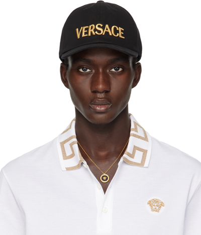 Shop Versace Black Logo Cap In 2b150-black+gold