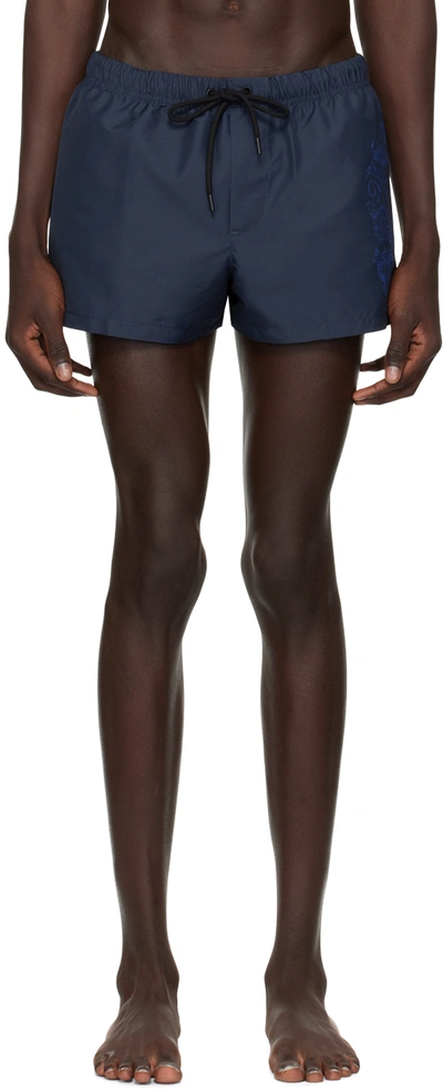Shop Versace Navy Cartouche Swim Shorts In 5u040-blue Navy+prin