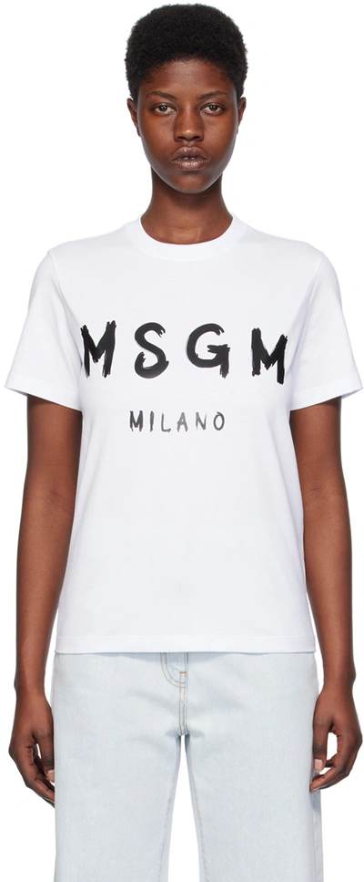 Shop Msgm White Solid Color T-shirt In 01 Optical White