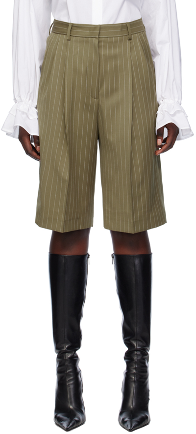 Msgm Khaki Pinstripe Shorts In 37 Military