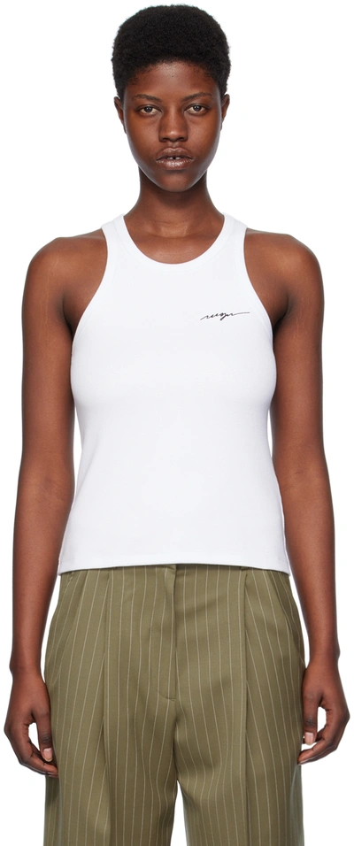 Shop Msgm White Embroidered Tank Top In 01 Optical White