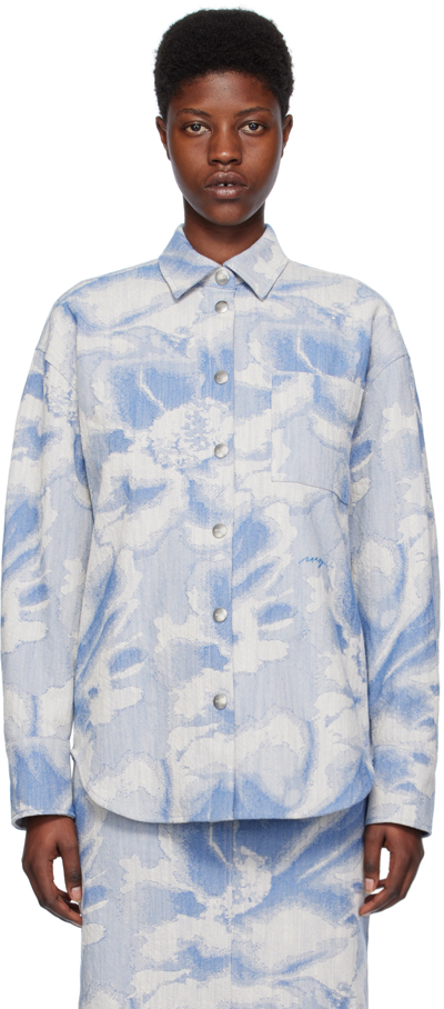 Shop Msgm Blue Embroidered Denim Shirt In 84 Light Blue