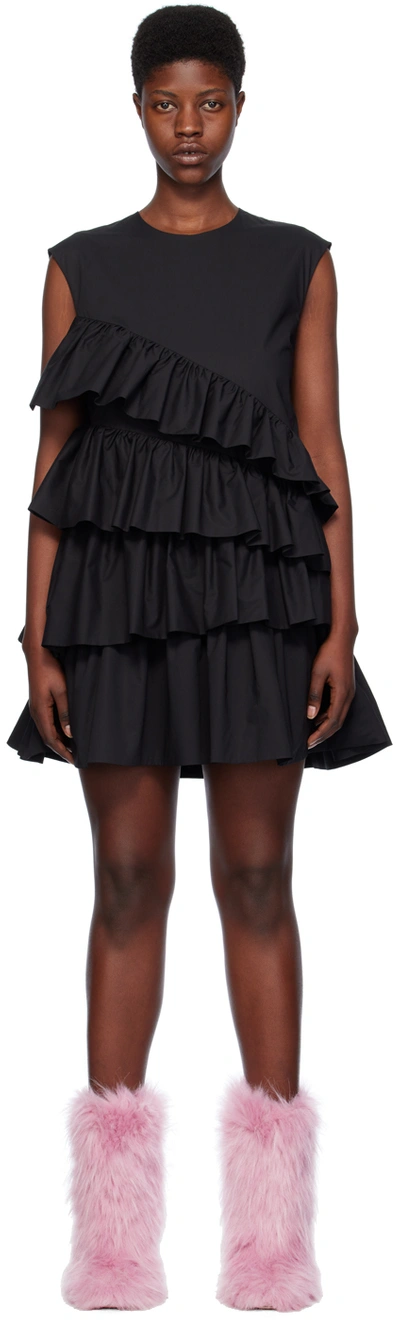 Shop Msgm Black Tiered Ruffle Minidress In 99 Black
