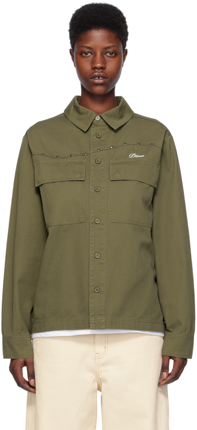 Shop Dime Green Studded Wave Shirt In Military Green
