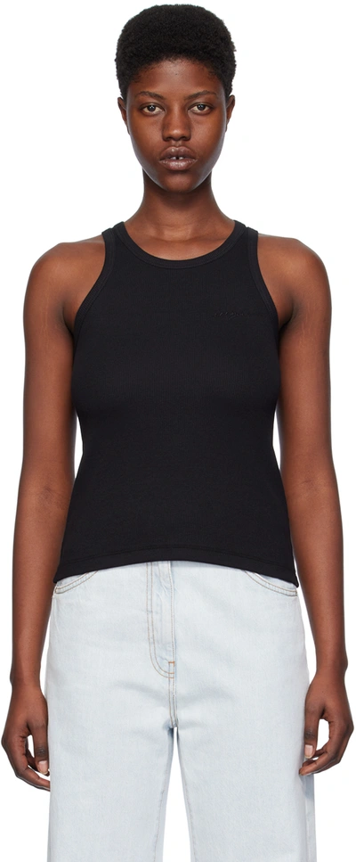 Msgm Embroidered-logo Ribbed Tank Top In 99 Black