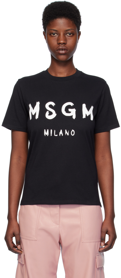 Shop Msgm Black Solid Color T-shirt In 99 Black