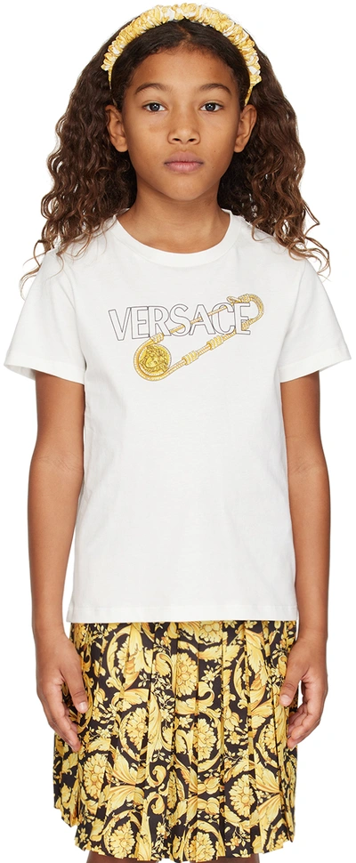 Shop Versace Kids White Crystal Safety Pin T-shirt In Bianco+nero