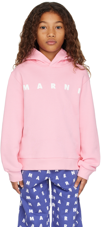 Shop Marni Kids Pink Printed Hoodie In 0m340