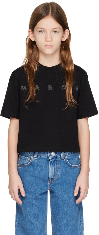 Shop Marni Kids Black Glittered T-shirt In 0m900