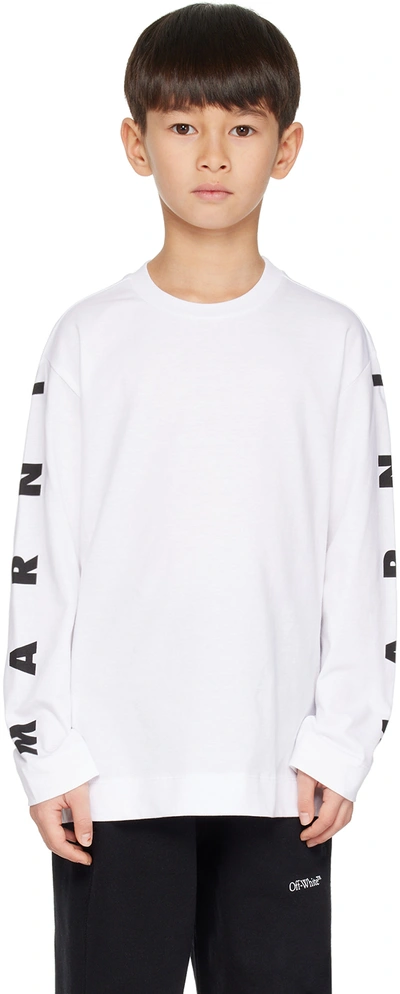 Shop Marni Kids White Crewneck Long Sleeve T-shirt In 0m100
