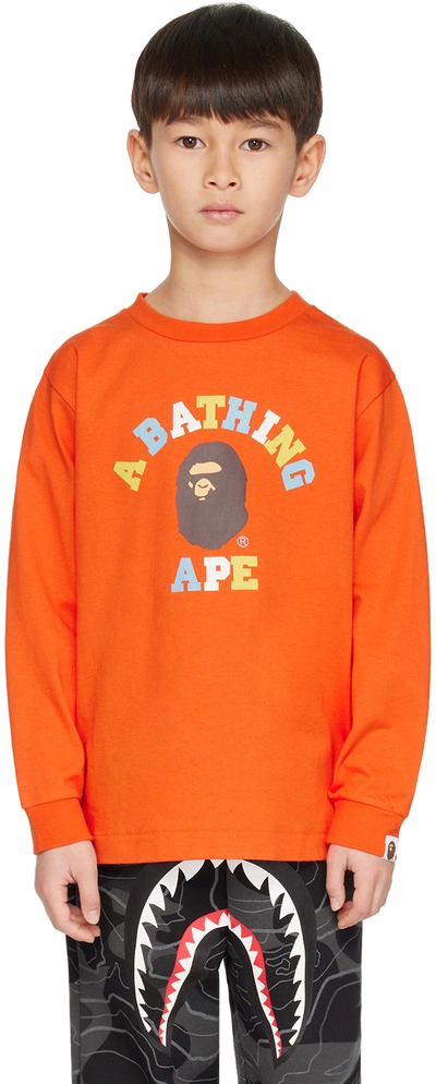 Shop Bape Kids Orange Colors College Long Sleeve T-shirt