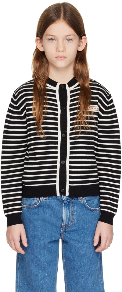 Shop Marni Kids Black & White Striped Cardigan In 0m900