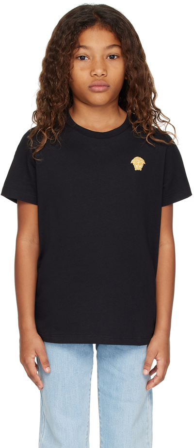 Shop Versace Kids Black Medusa T-shirt In Nero+oro