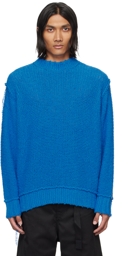 Shop Sacai Blue Loose Thread Sweater In 401 Blue