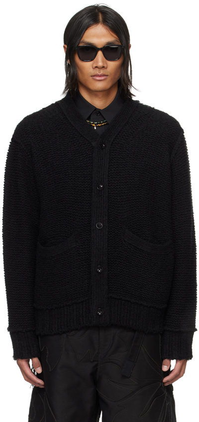 Sacai Double Reverse Knitted Long-sleeved Cardigan In 001 Black