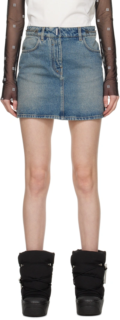 Shop Givenchy Blue Chain Link Denim Miniskirt In 420-medium Blue