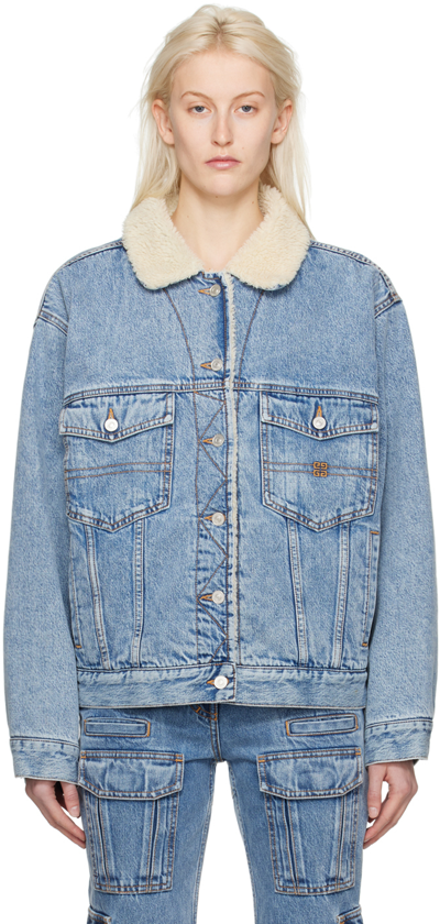 Shop Givenchy Blue Faded Denim Jacket In 452-light Blue