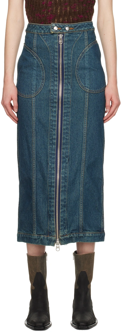 Shop Eckhaus Latta Blue Zip Denim Midi Skirt In New Blue