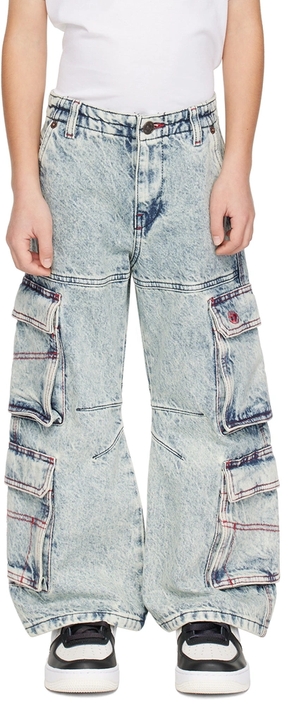 Shop Diesel Kids Blue D-sire-cargo Jeans In K01